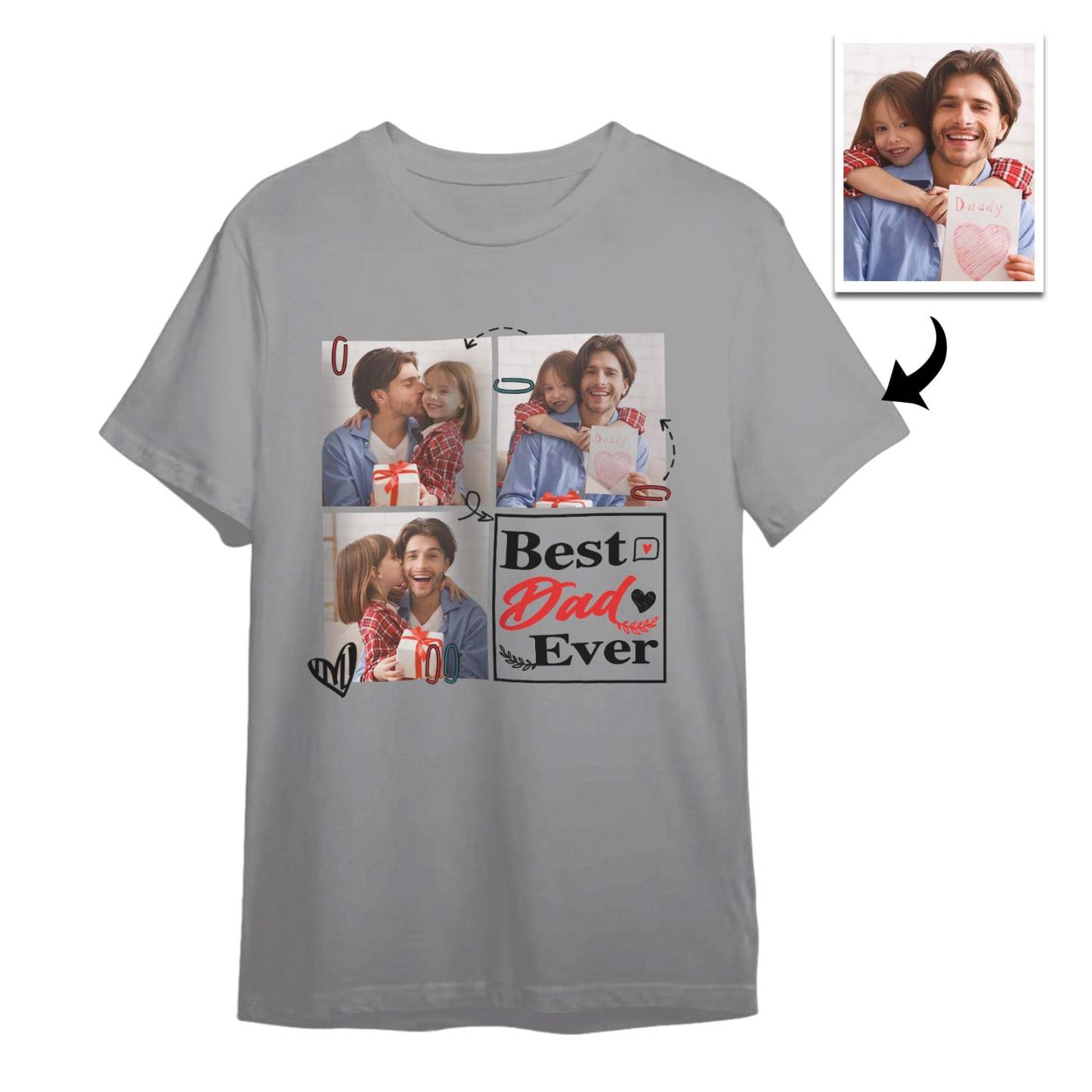 Custom 3 Photos T-Shirt Personalized Photo Men's T-Shirt Best Dad Ever Father's Day Gift Family T-Shirt - MyPhotoSocksAu