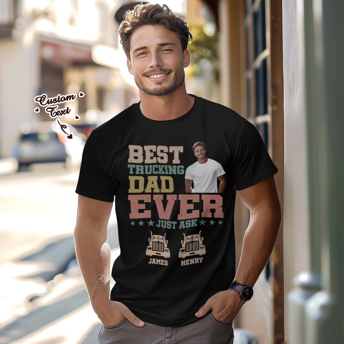 Custom Photo Text T-Shirt Personalized T-Shirt With Best Dad Ever Father's Day Gift - MyPhotoSocksAu