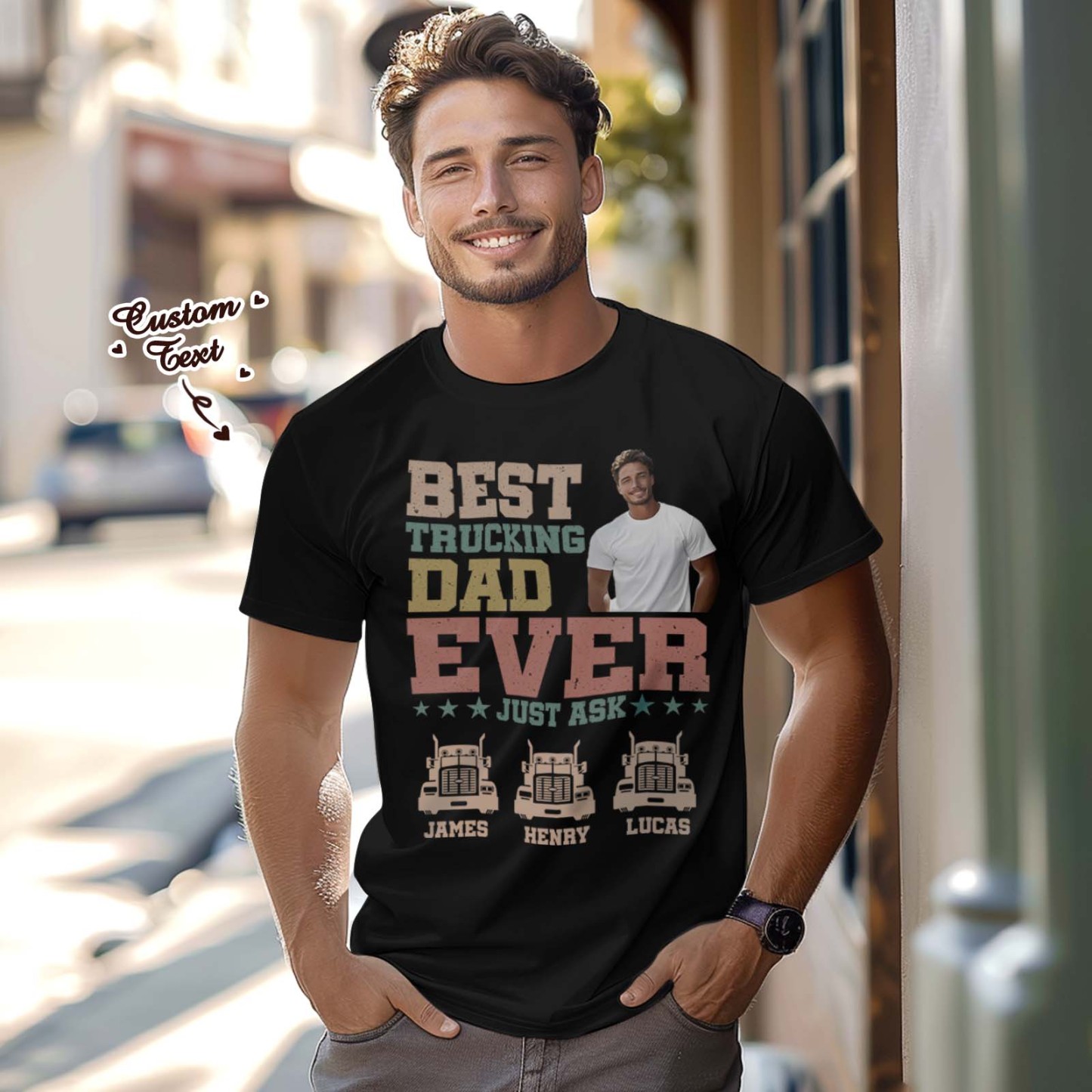 Custom Photo Text T-Shirt Personalized T-Shirt With Best Dad Ever Father's Day Gift - MyPhotoSocksAu