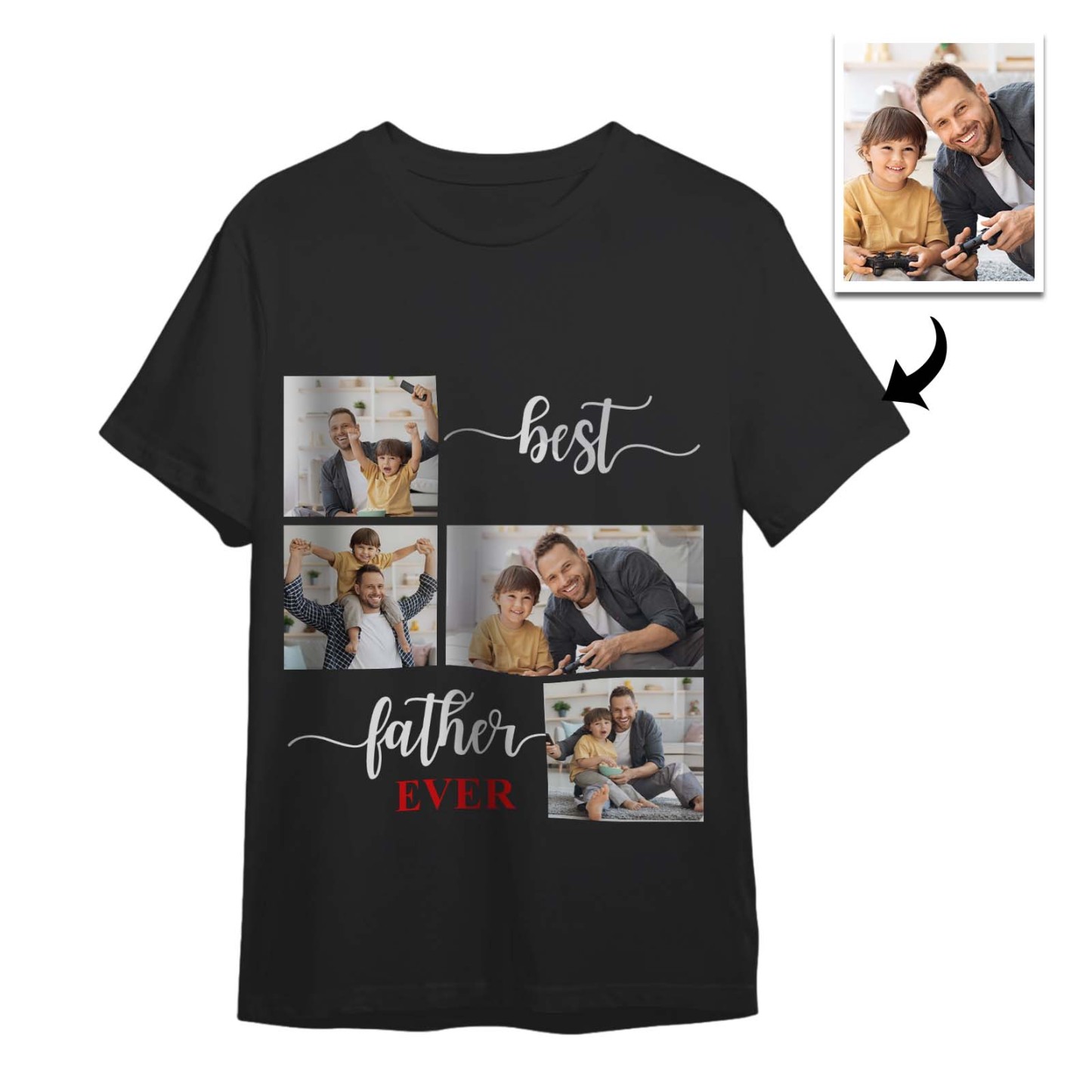 Custom 4 Photos T-Shirt Personalized Photo T-Shirt Best Father Ever Father's Day Gift Family T-Shirt - MyPhotoSocksAu