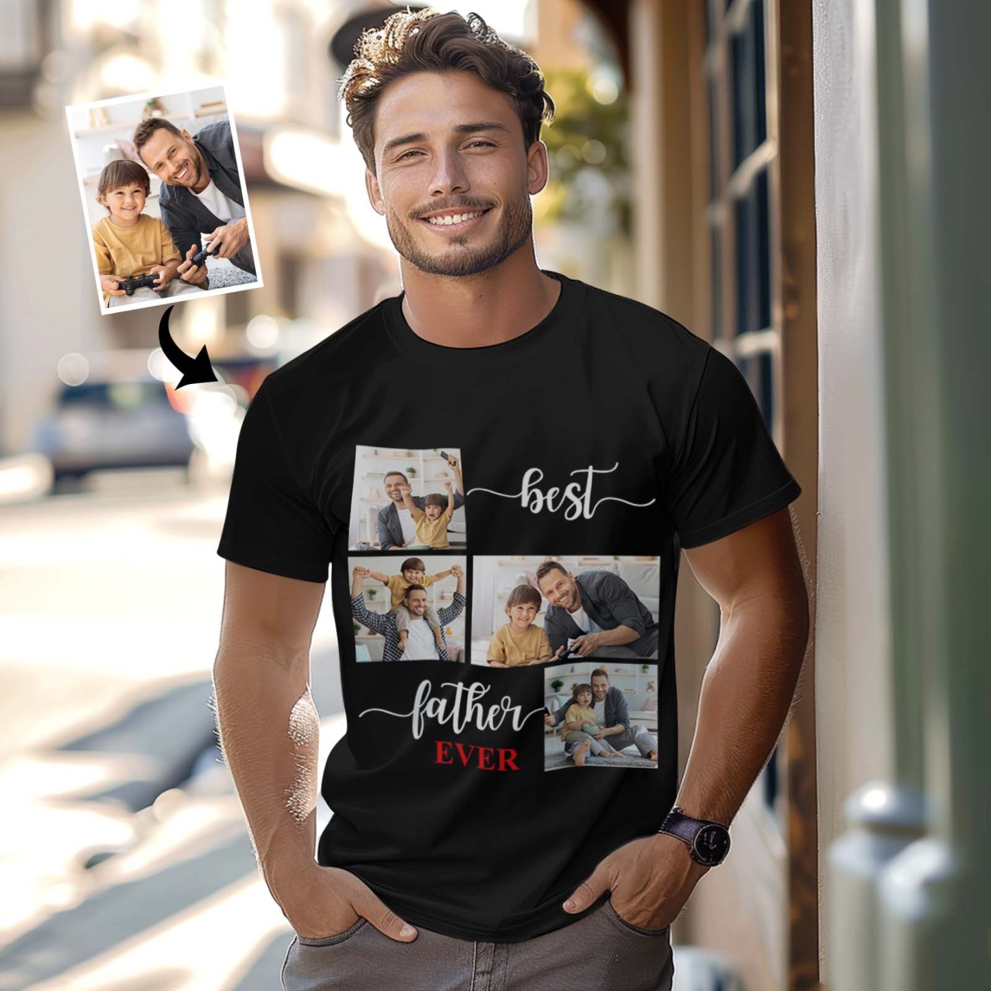Custom 4 Photos T-Shirt Personalized Photo T-Shirt Best Father Ever Father's Day Gift Family T-Shirt - MyPhotoSocksAu