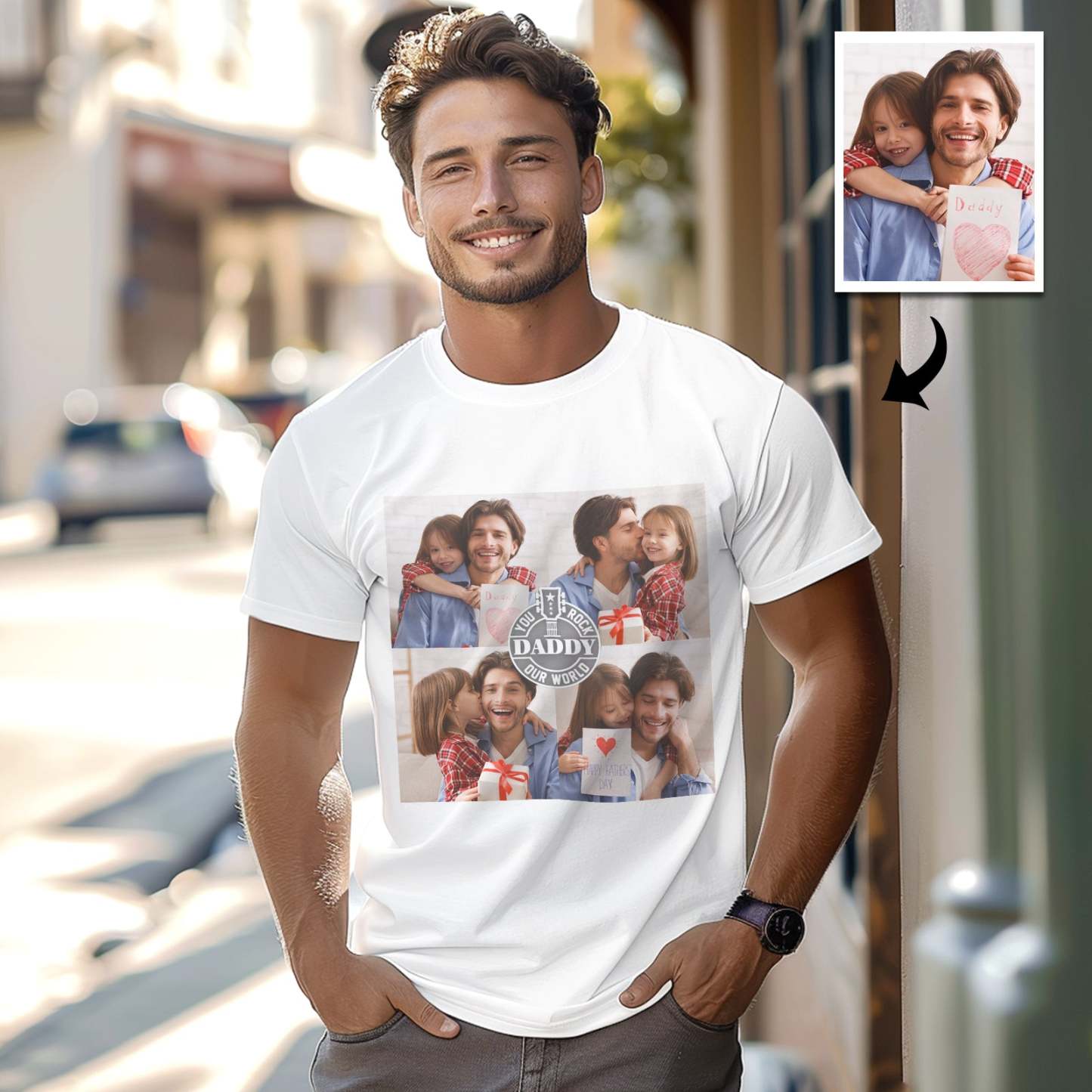 Custom 4 Photos T-Shirt Personalized Photo T-Shirt You Rock Our World Father's Day Gift Family T-Shirt - MyPhotoSocksAu