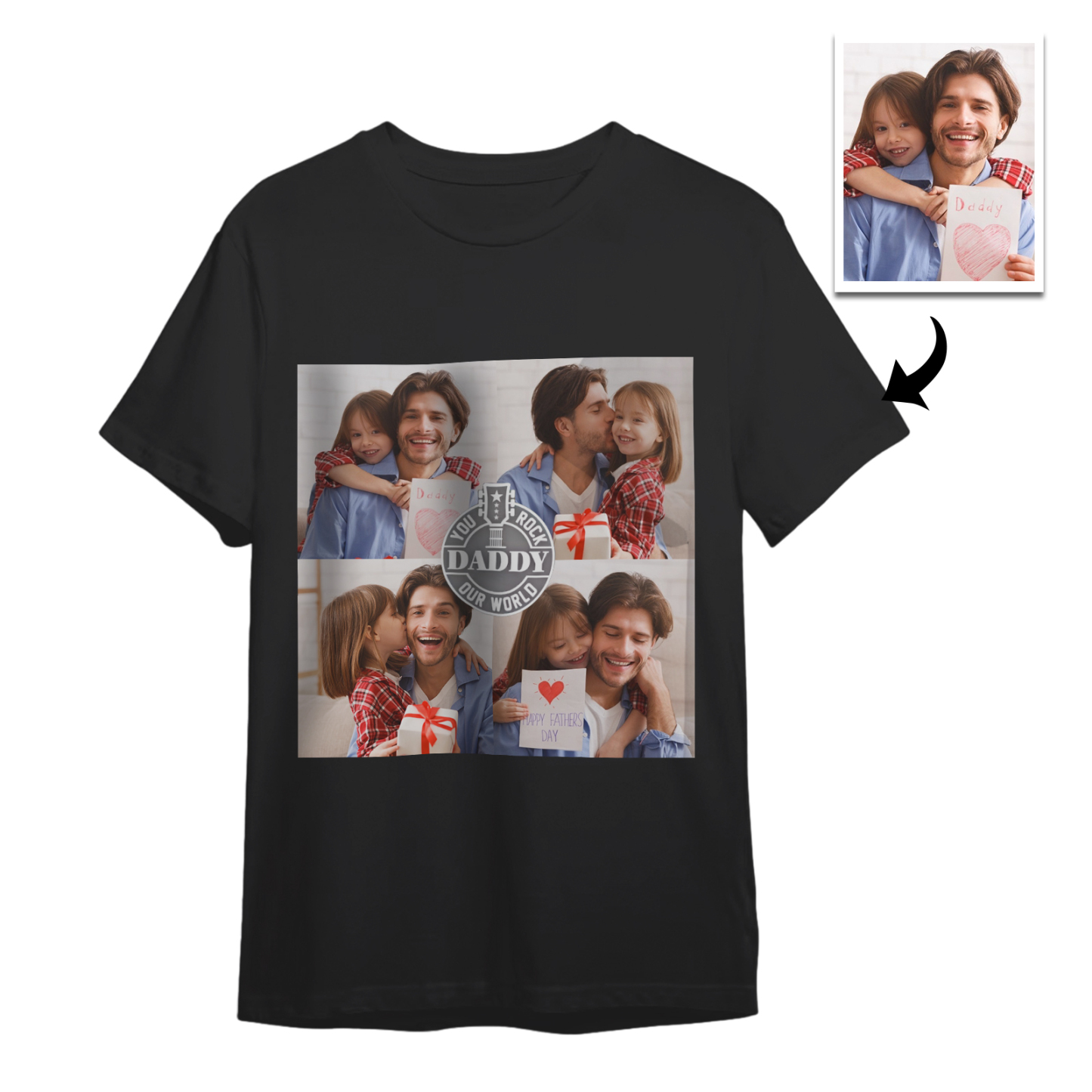 Custom 4 Photos T-Shirt Personalized Photo T-Shirt You Rock Our World Father's Day Gift Family T-Shirt - MyPhotoSocksAu