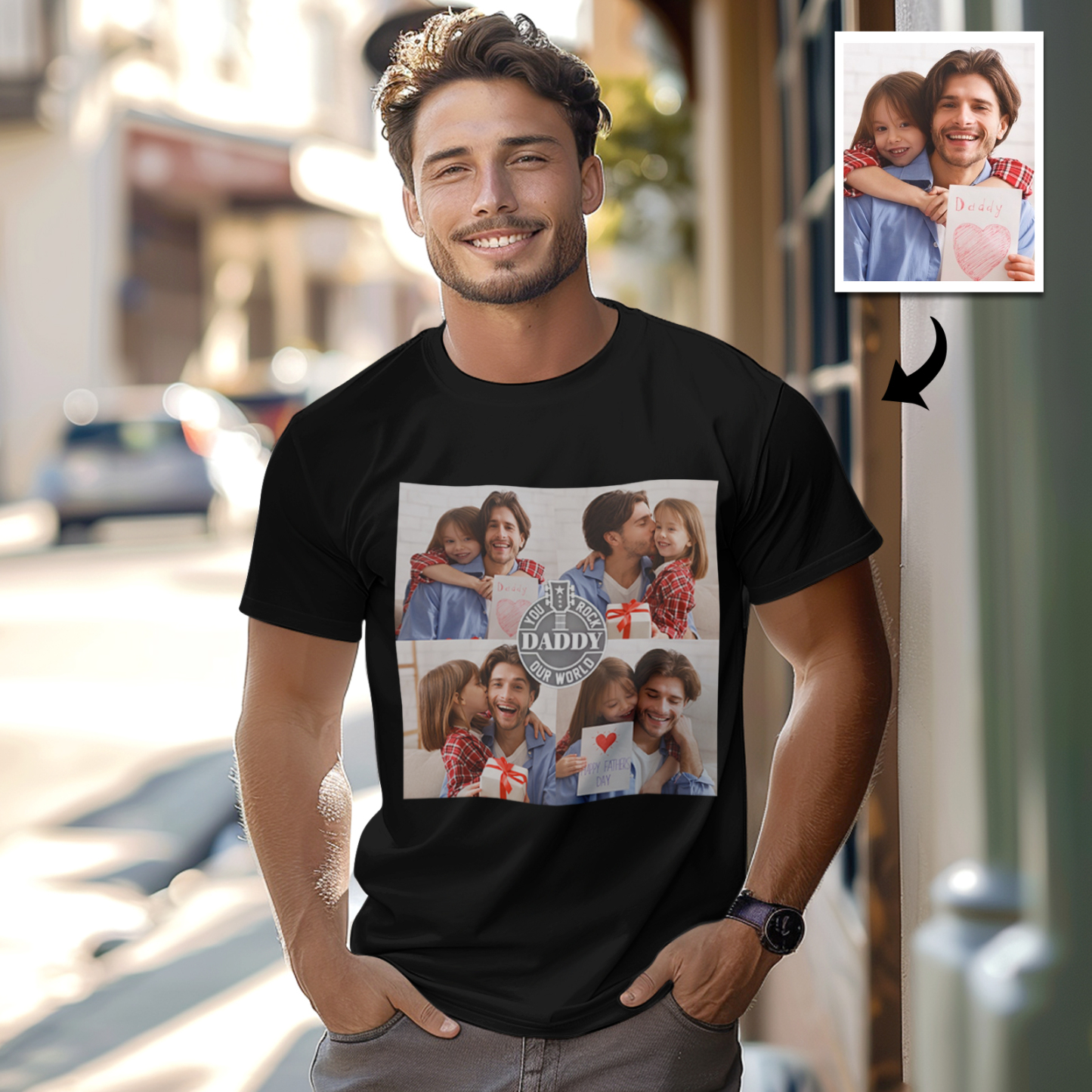 Custom 4 Photos T-Shirt Personalized Photo T-Shirt You Rock Our World Father's Day Gift Family T-Shirt - MyPhotoSocksAu