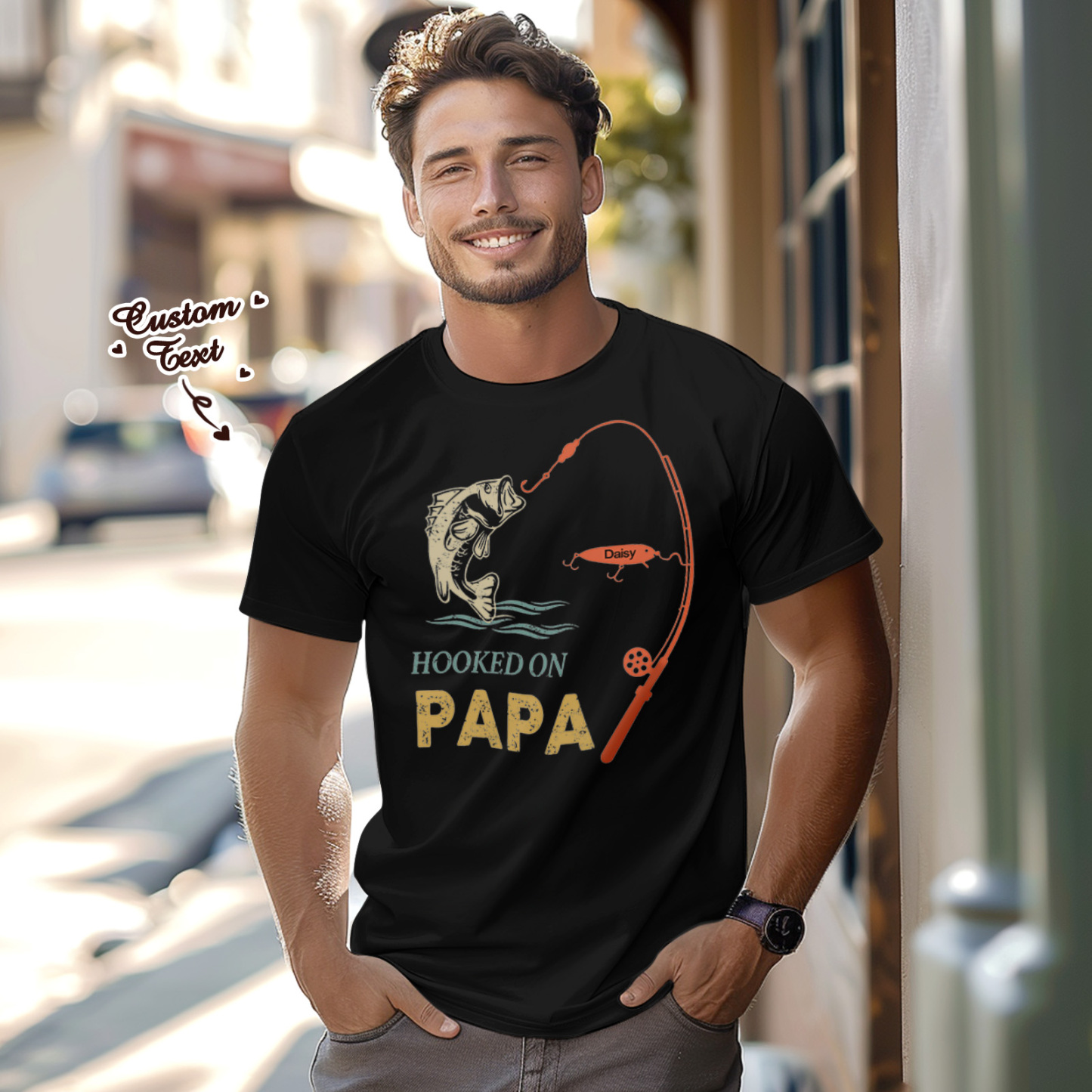 Custom Name T-Shirt Personalized T-Shirt HOOKED ON PAPA Father's Day Gift Family T-Shirt - MyPhotoSocksAu