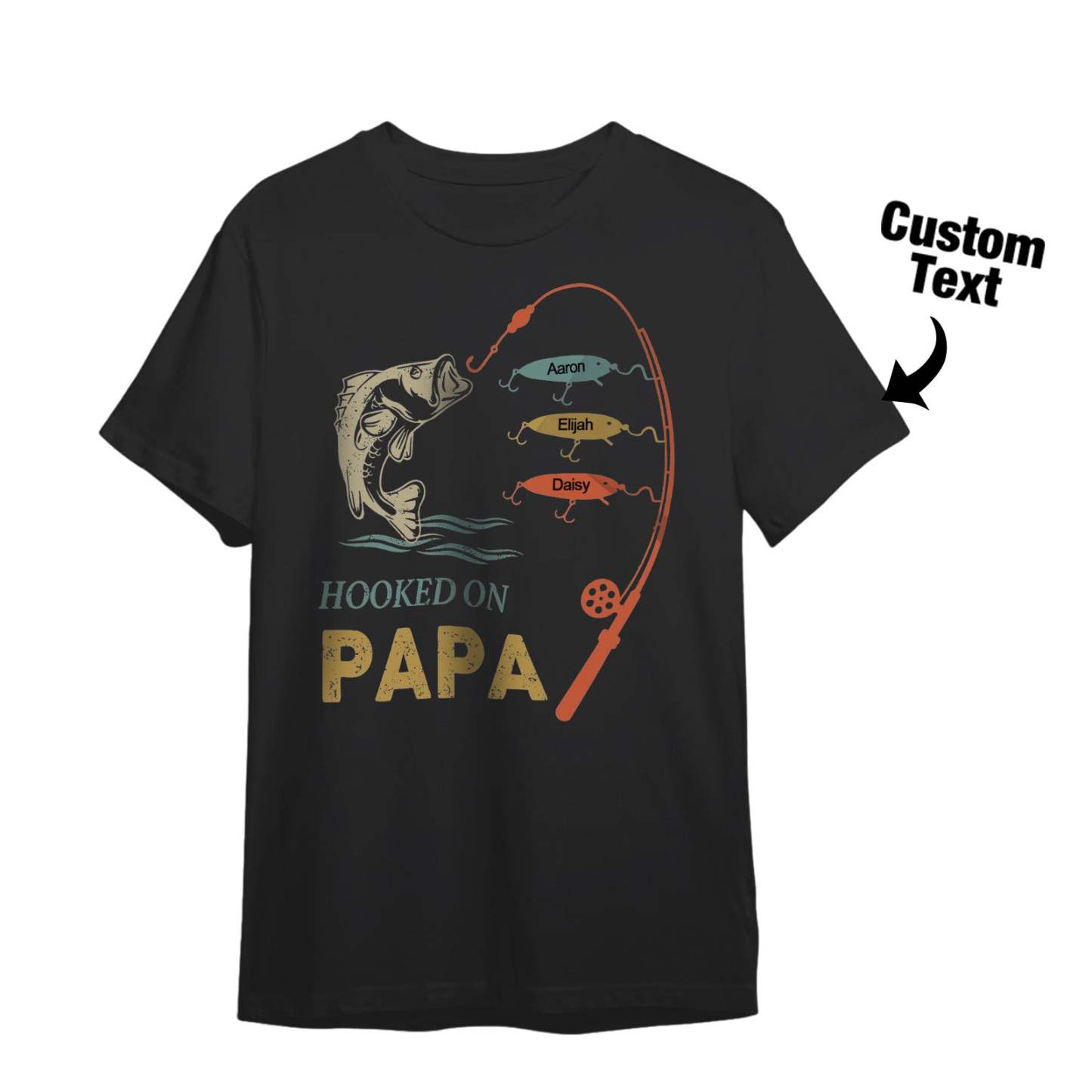 Custom Name T-Shirt Personalized T-Shirt HOOKED ON PAPA Father's Day Gift Family T-Shirt - MyPhotoSocksAu