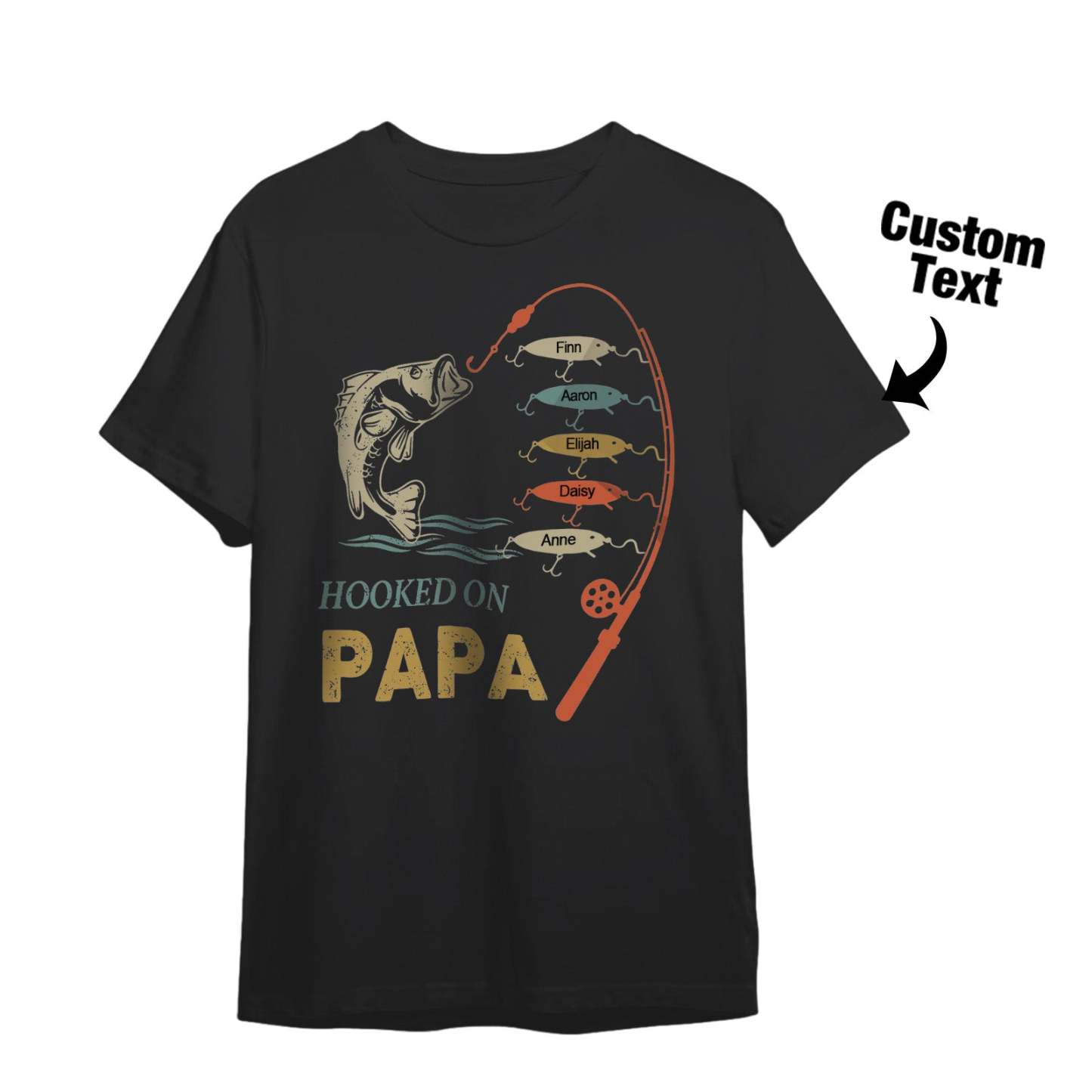 Custom Name T-Shirt Personalized T-Shirt HOOKED ON PAPA Father's Day Gift Family T-Shirt - MyPhotoSocksAu