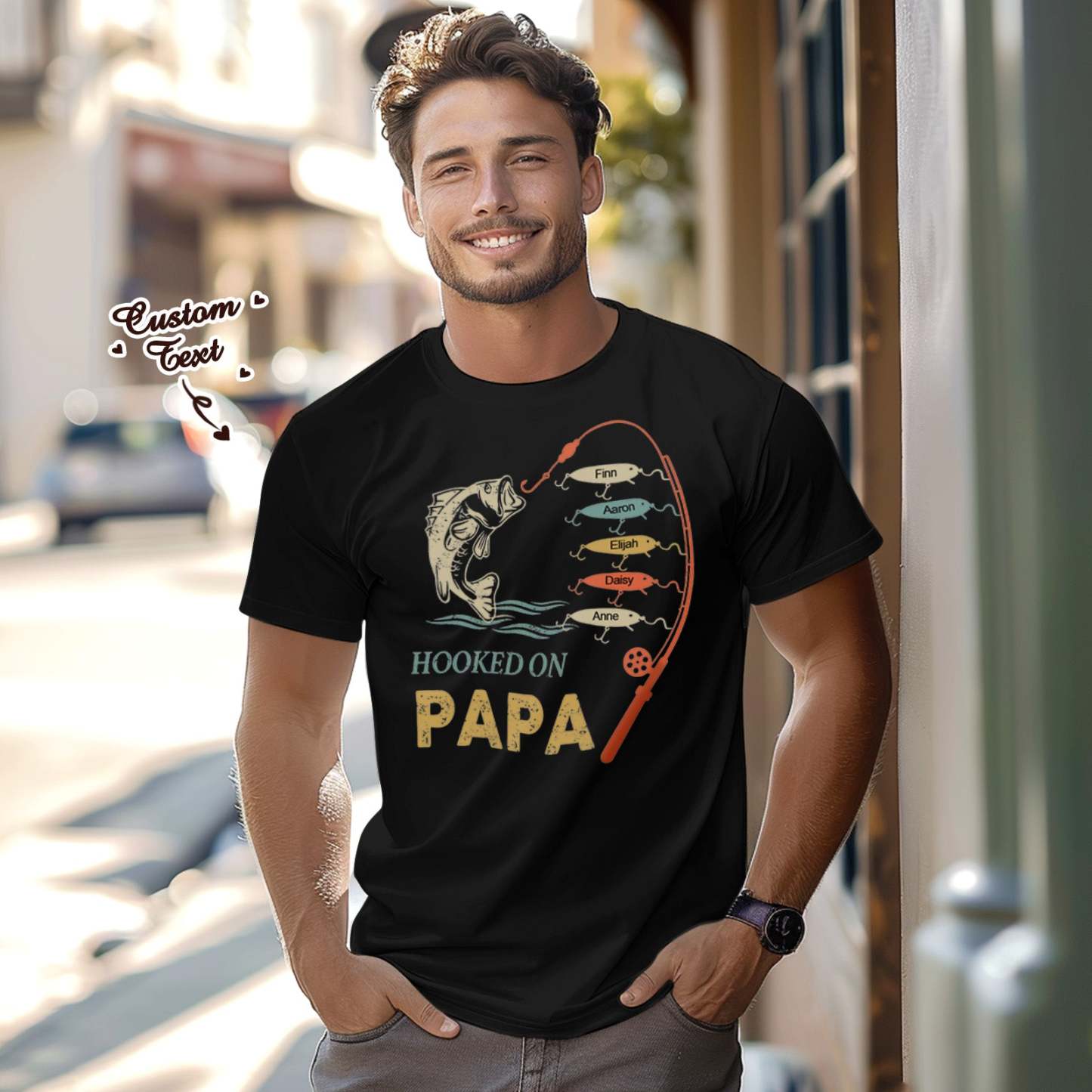 Custom Name T-Shirt Personalized T-Shirt HOOKED ON PAPA Father's Day Gift Family T-Shirt - MyPhotoSocksAu
