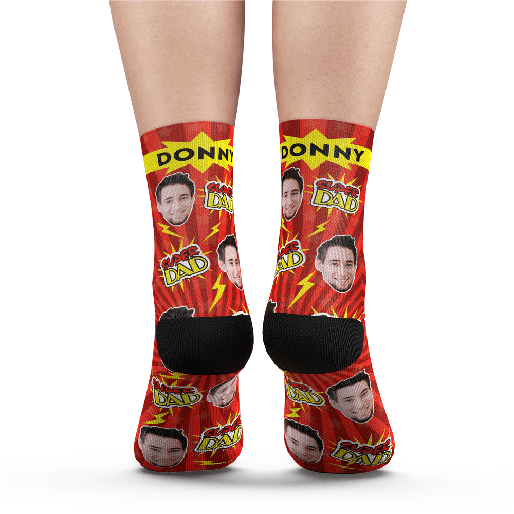 Custom Super Dad Socks With Your Text - MyPhotoSocks
