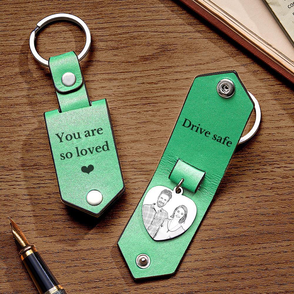 Custom Heart Shaped Photo Leather Keychain With Text Annivesary Gifts For Men - My Photo Socks AU