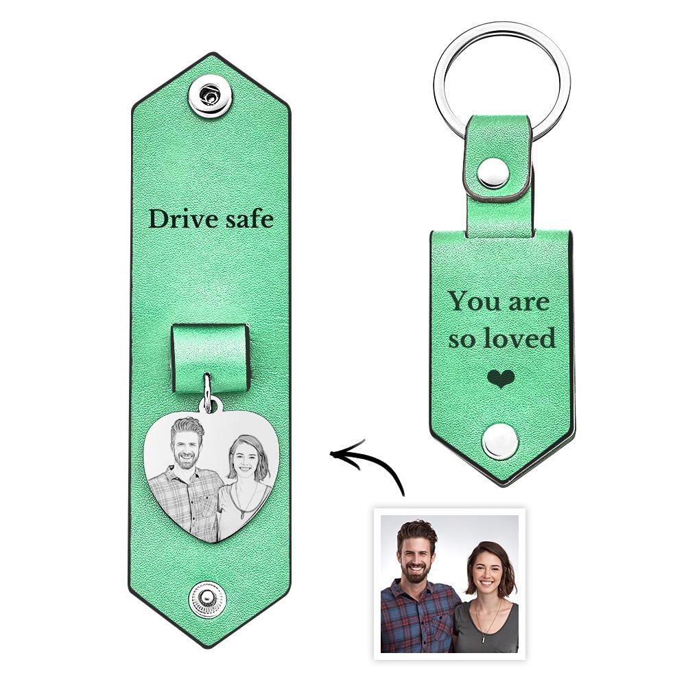 Custom Heart Shaped Photo Leather Keychain With Text Annivesary Gifts For Men - My Photo Socks AU