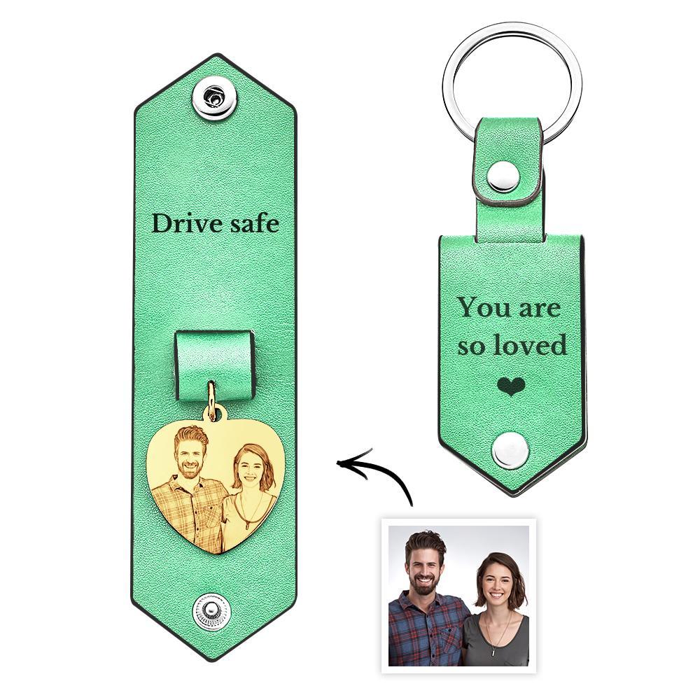 Custom Heart Shaped Photo Leather Keychain With Text Annivesary Gifts For Men - My Photo Socks AU