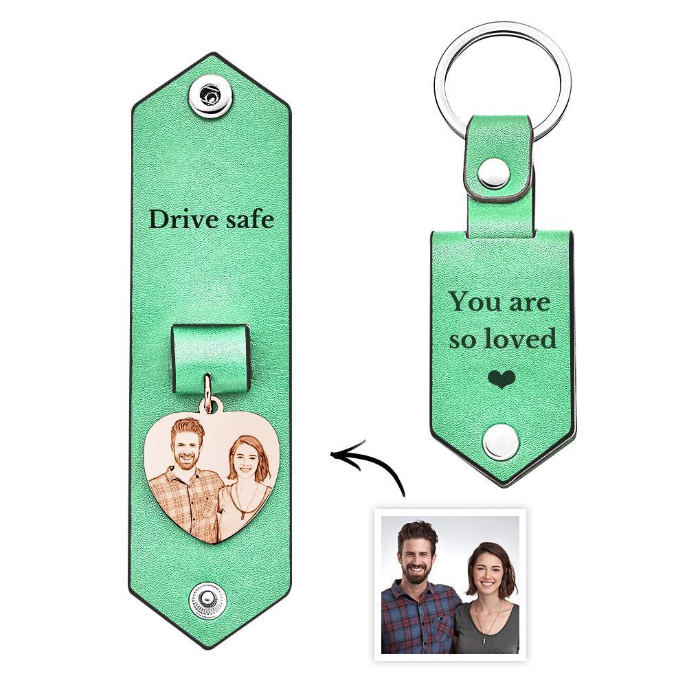 Custom Heart Shaped Photo Leather Keychain With Text Annivesary Gifts For Men - My Photo Socks AU