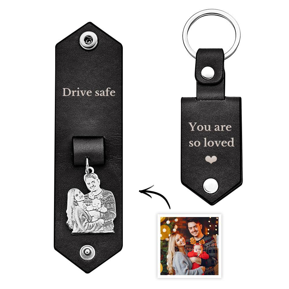 Custom Photo Leather Keychain With Text Annivesary Gifts For Men - My Photo Socks AU