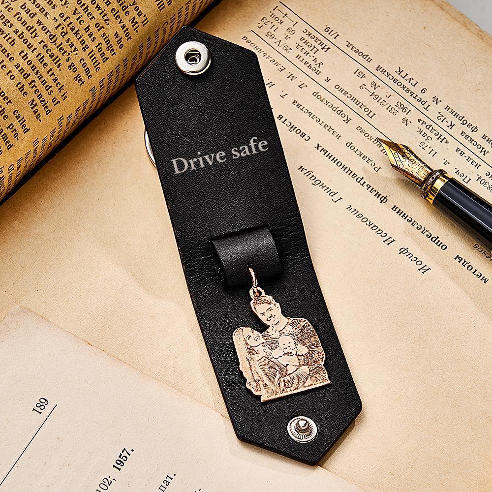 Custom Photo Leather Keychain With Text Annivesary Gifts For Men - My Photo Socks AU