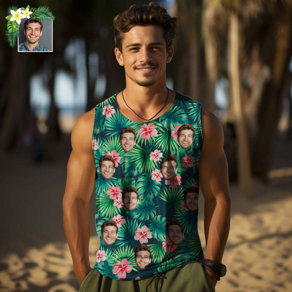 Custom Thick Face Tank Tops Men's Sleeveless Shirt Red Flowers - My Photo Socks AU