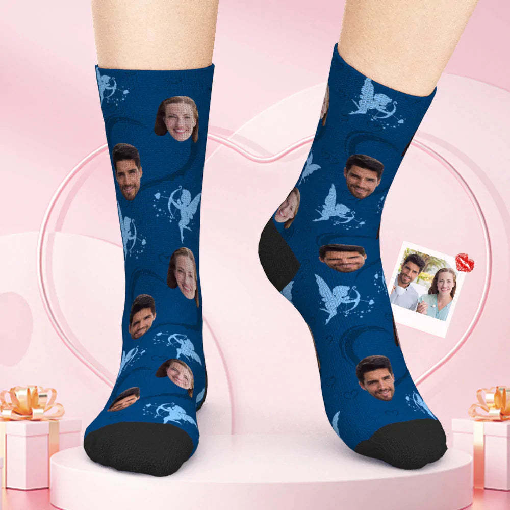 Custom Face Couple Heart Socks Cupid Valentine's Day Gift - My Photo Socks AU