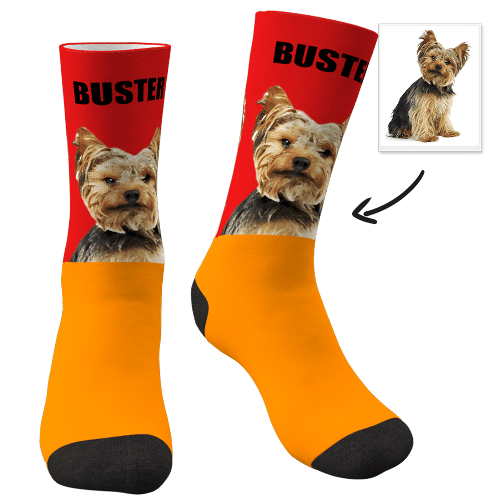 Custom Photo Dog Socks Painted Art Portrait With Your Text