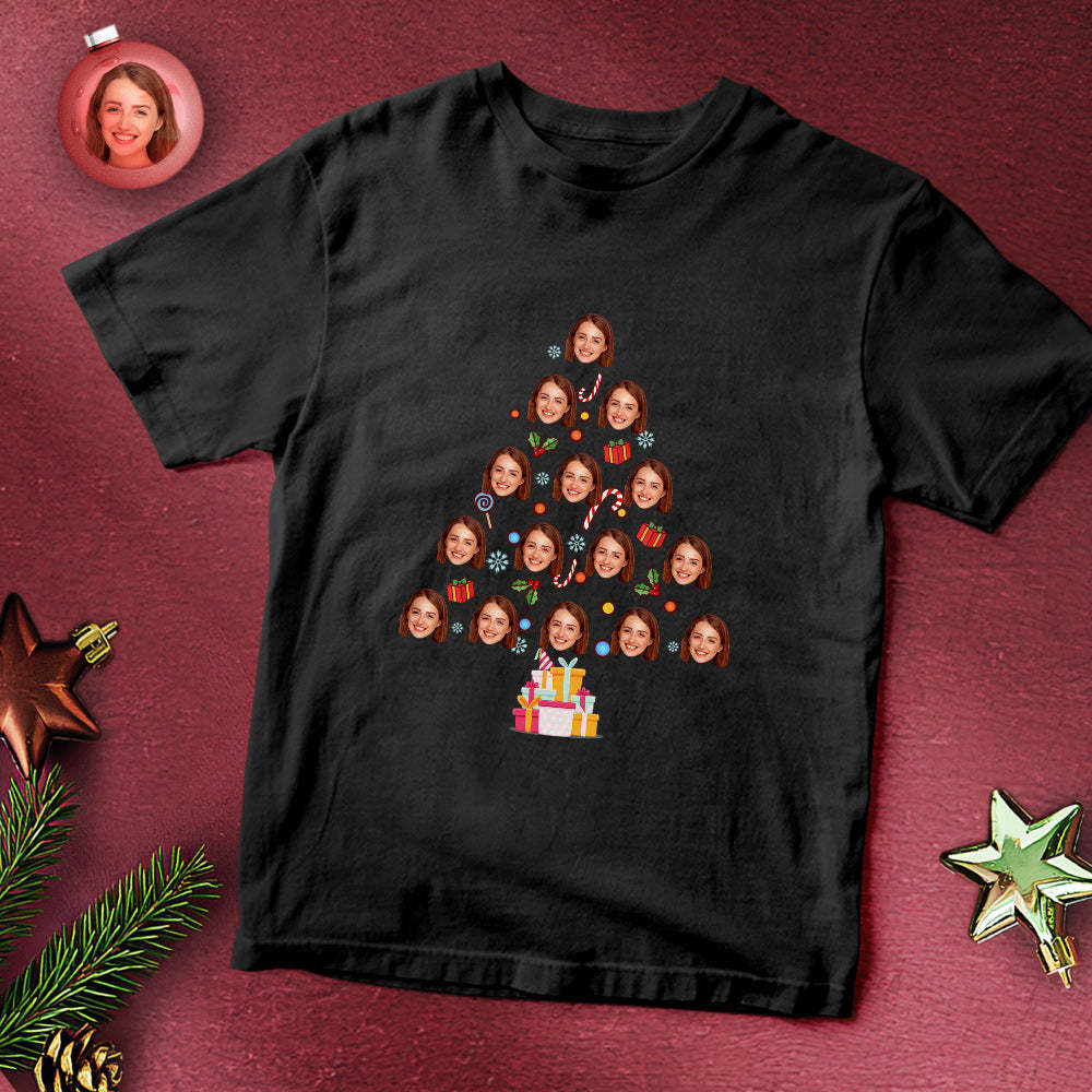 Custom Face T-shirt Faces on Tree Christmas T-shirt - My Photo Socks AU