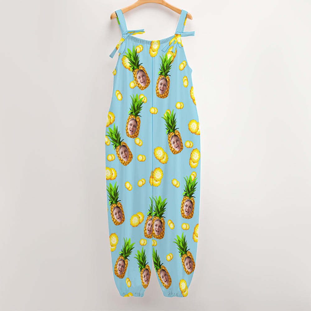 Custom Face Jumpsuit With Suspender Hawaiian Style Big Pineapple Rompers - My Photo Socks AU