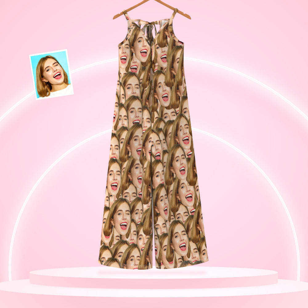 Custom Face Loose Jumpsuit With Wide Leg Face Mash Rompers - My Photo Socks AU