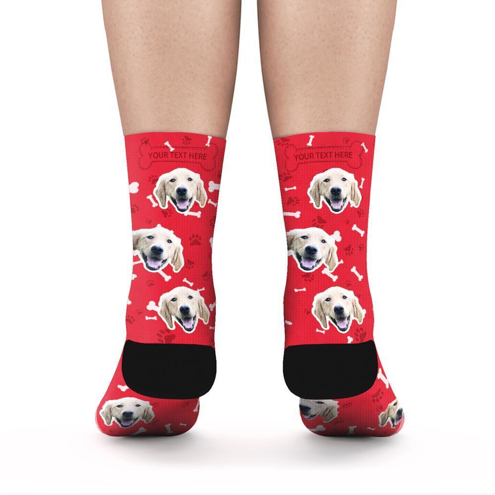 Custom Rainbow Socks Dog With Your Text - Red -MyPhotoSocksAU