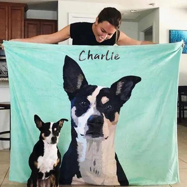 Custom Dog Blankets Personalized  Pet Fleece Blanket Painted Art Portrait - MyPhotoSocksAU