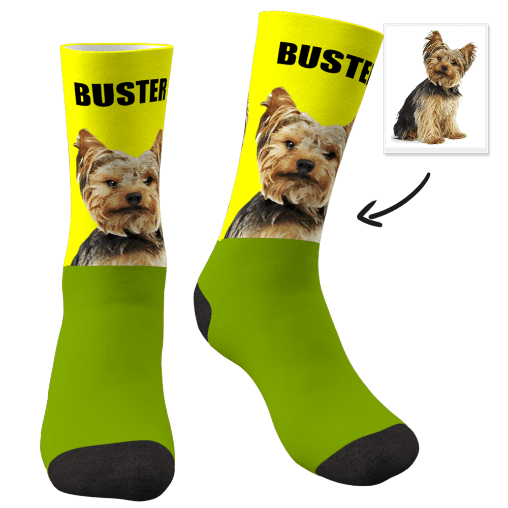 Custom Photo Dog Socks Painted Art Portrait With Your Text - MyPhotoSocksAU