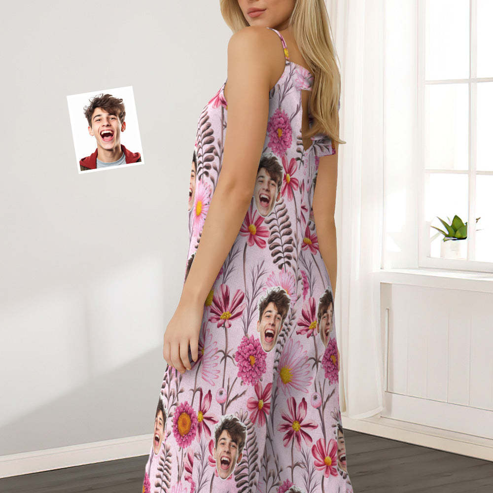 Custom Face Loose Jumpsuit With Wide Leg Pink Flowers Rompers - My Photo Socks AU
