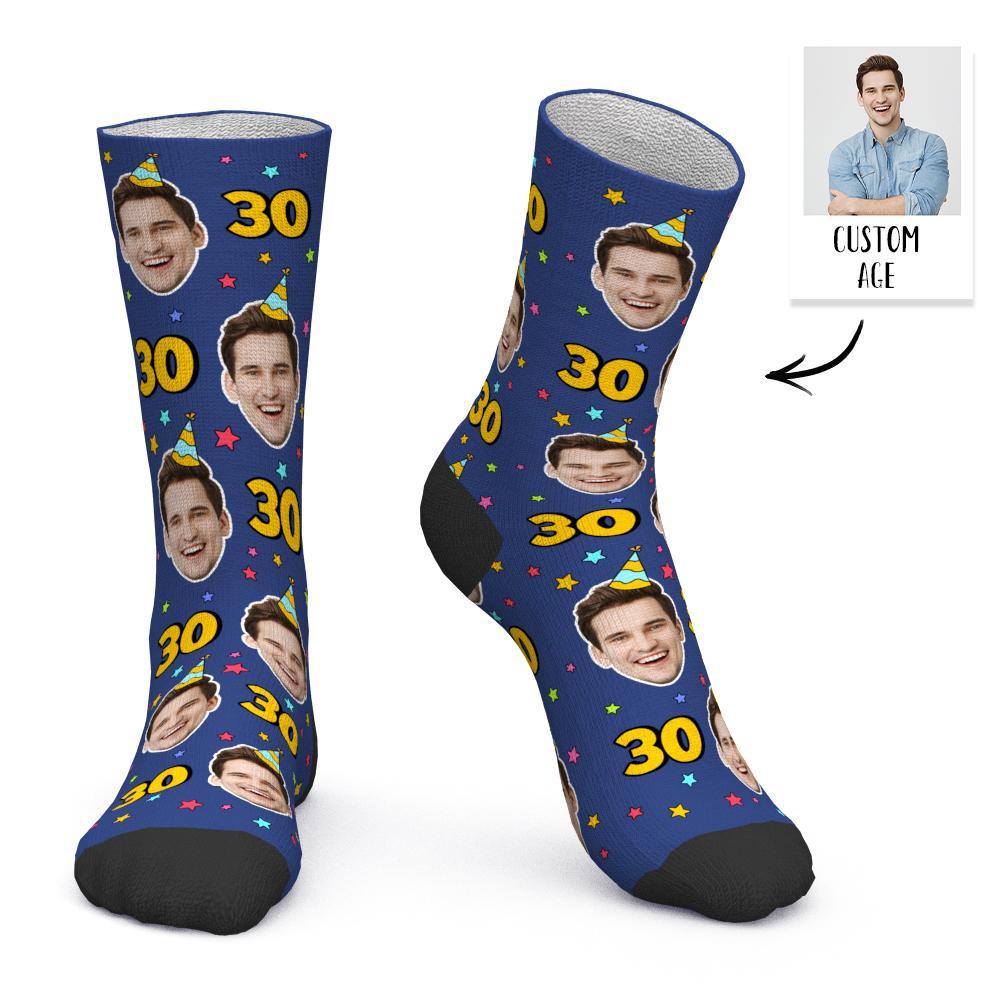 Custom Face and Age Socks Personalized Blue Birthday Socks Birthday gift