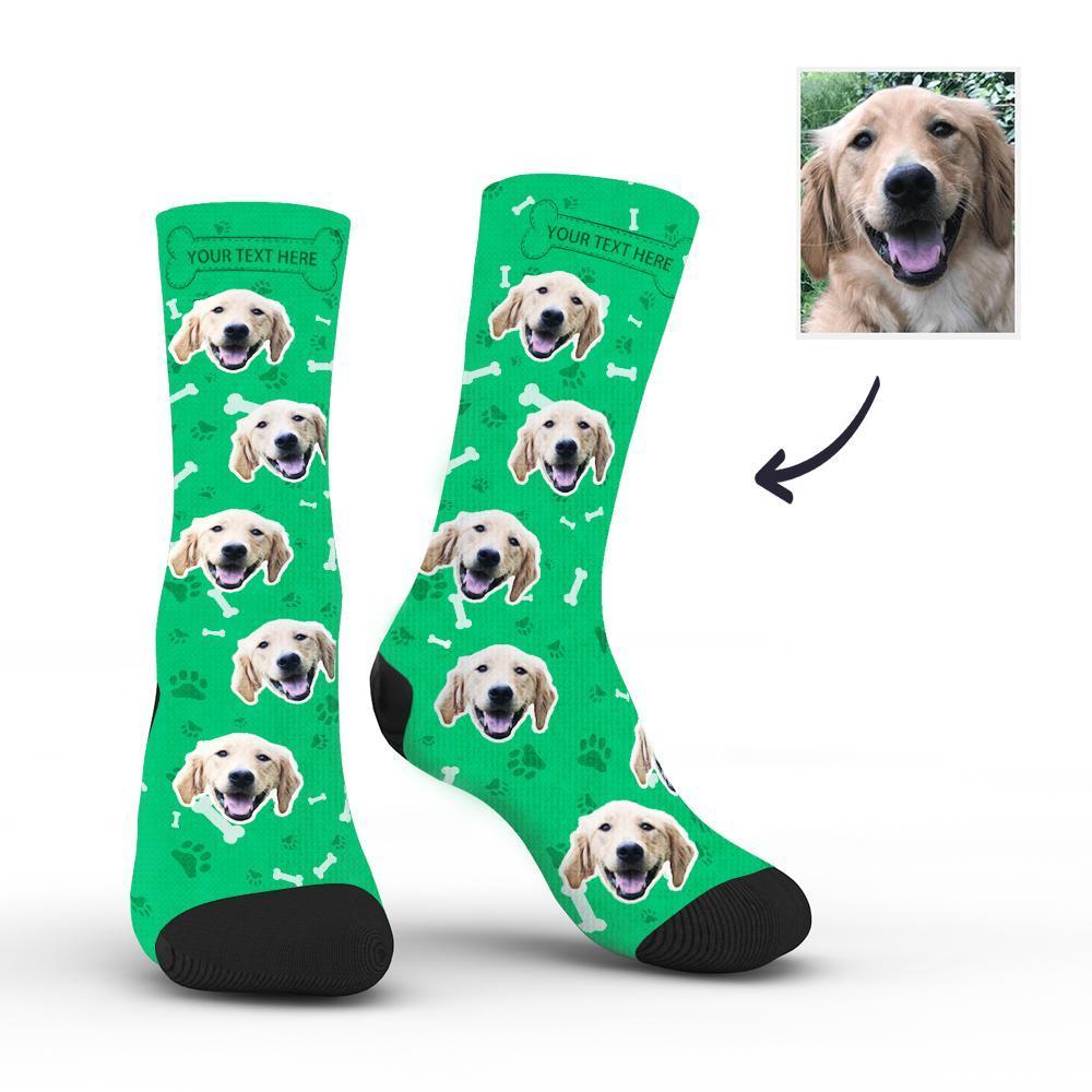 Custom Rainbow Socks Dog With Your Text - Green -MyPhotoSocksAU