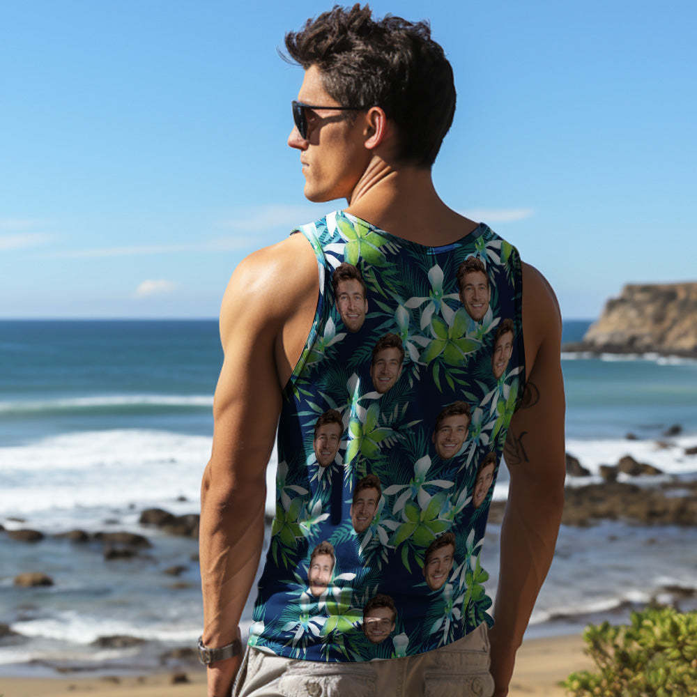 Custom Thick Face Tank Tops Men's Sleeveless Shirt Leaves Petal - My Photo Socks AU