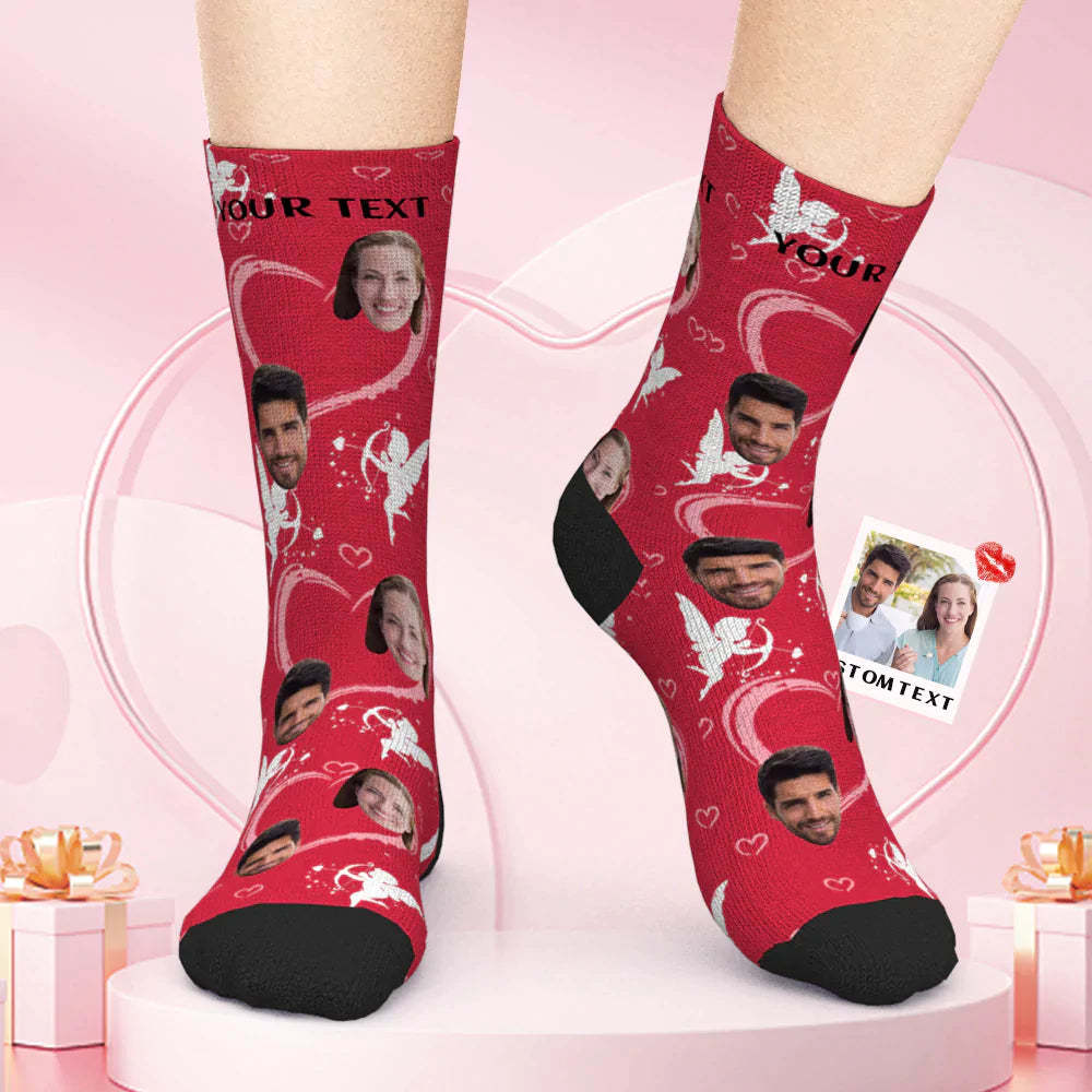 Custom Face Couple Heart Socks Cupid Valentine's Day Gift - My Photo Socks AU
