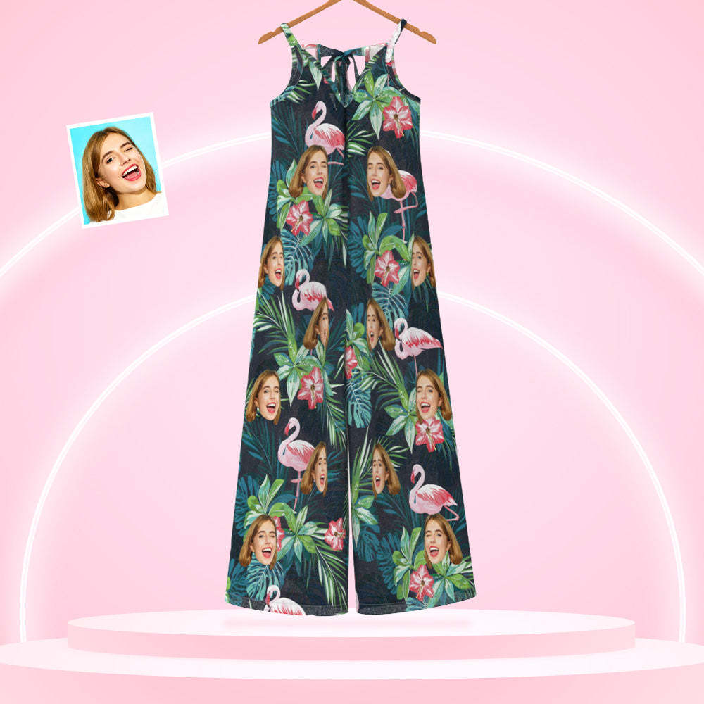 Custom Face Loose Jumpsuit With Wide Leg Flamingo Rompers - My Photo Socks AU