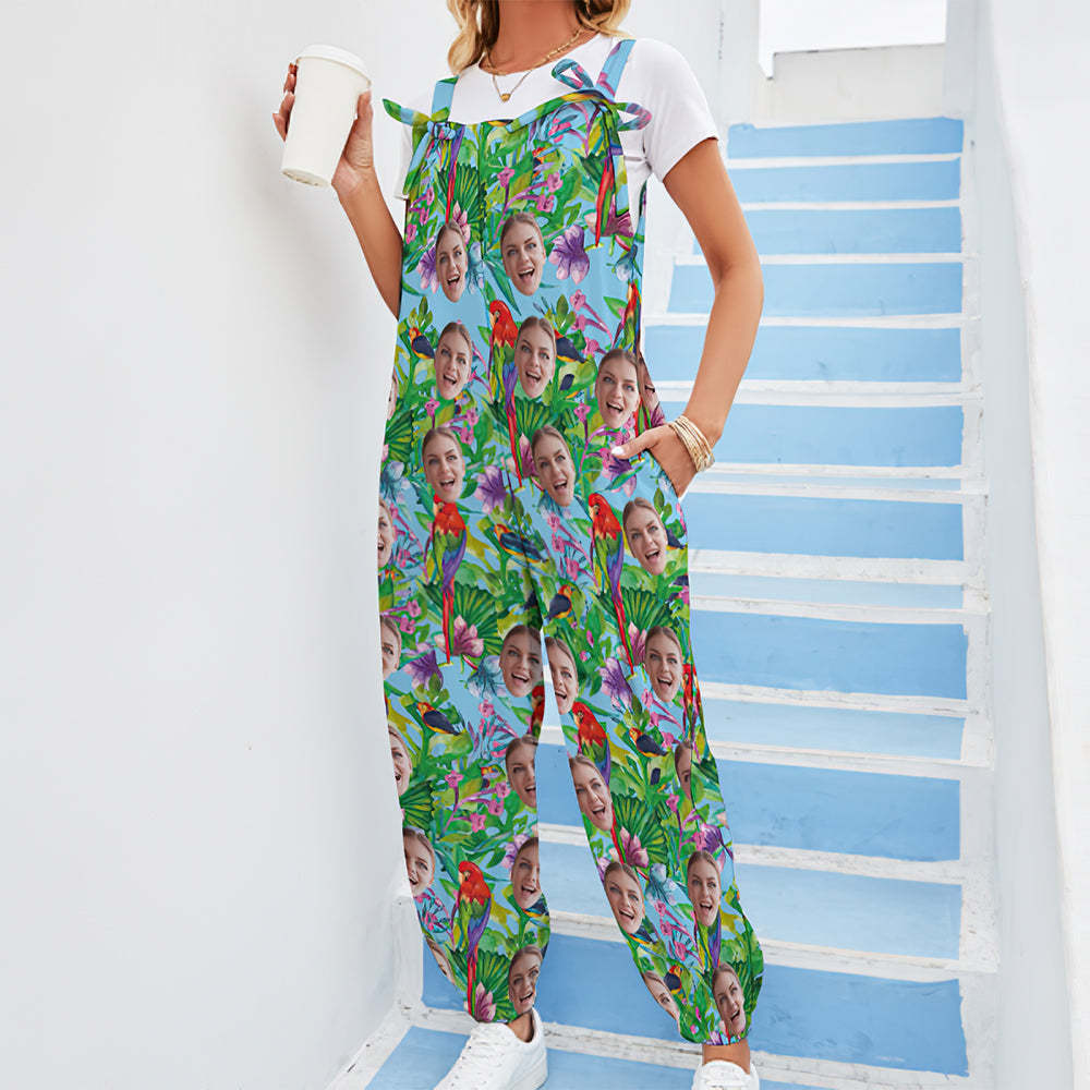 Custom Face Jumpsuit With Suspender Hawaiian Style Parrot Rompers - My Photo Socks AU