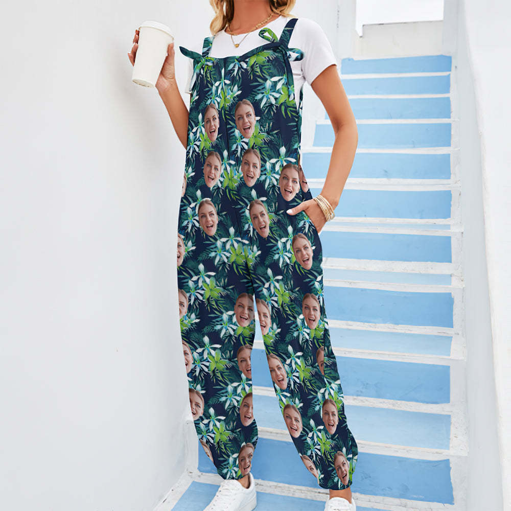 Custom Face Jumpsuit With Suspender Hawaiian Style Tropical Flowers Rompers - My Photo Socks AU