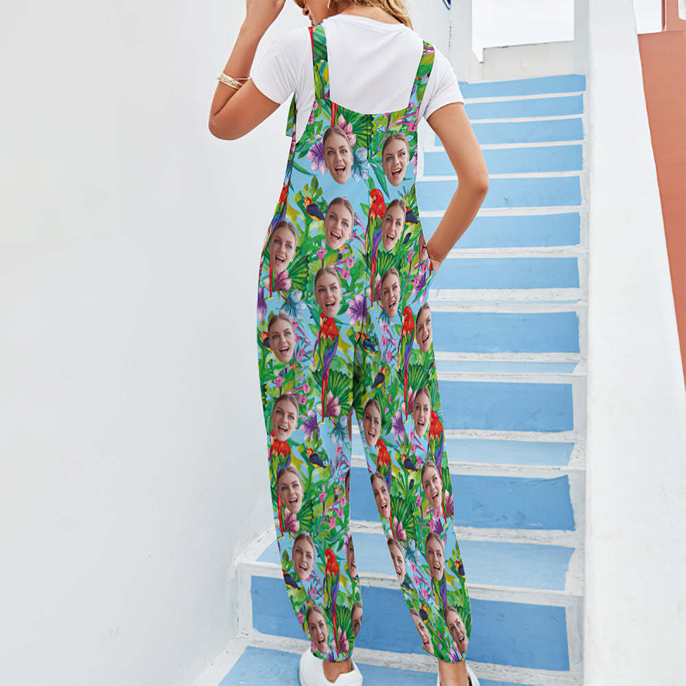 Custom Face Jumpsuit With Suspender Hawaiian Style Parrot Rompers - My Photo Socks AU