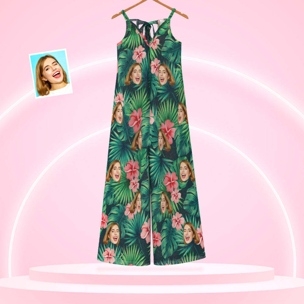 Custom Face Loose Jumpsuit With Wide Leg Red Flowers Rompers - My Photo Socks AU