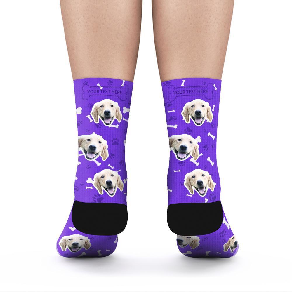 Custom Rainbow Socks Dog With Your Text - Purple -MyPhotoSocksAU