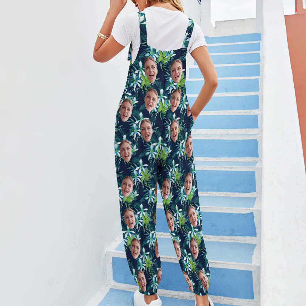 Custom Face Jumpsuit With Suspender Hawaiian Style Tropical Flowers Rompers - My Photo Socks AU