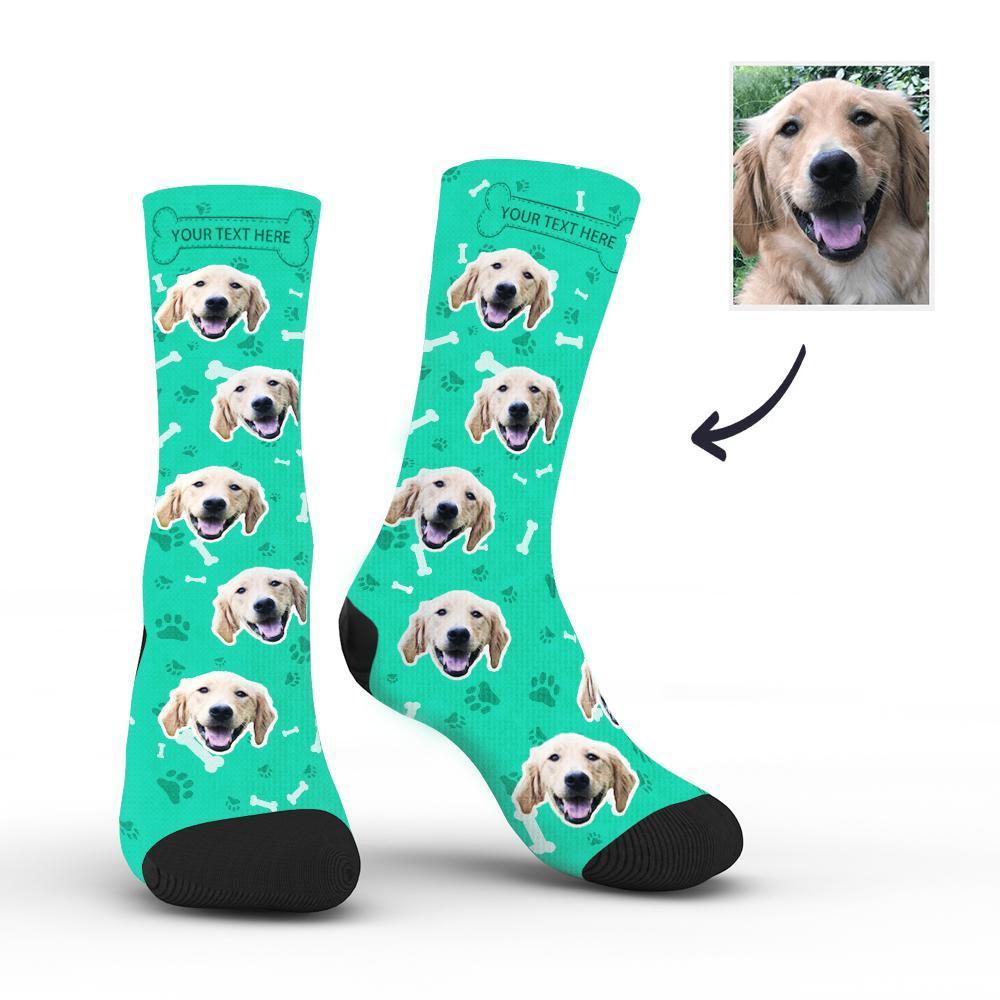 Custom Rainbow Socks Dog With Your Text - Teal -MyPhotoSocksAU
