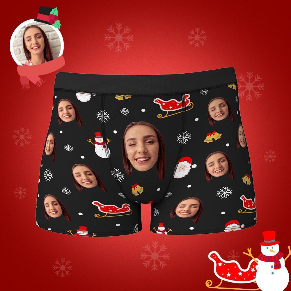 Custom Face Boxers Shorts Santa Claus and Sleigh Personalised Photo Un