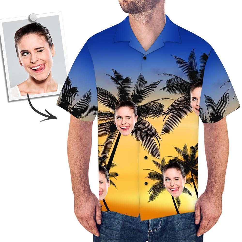 Men's Custom Face Shirt Hawaiian Shirt Short Sleeve Tropical Sunset