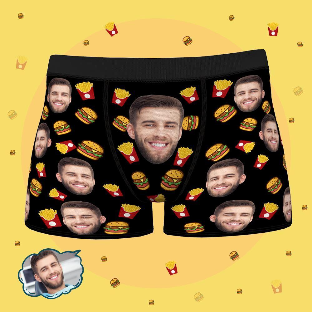 Custom Men Face Boxer Food Underwear - Hamburger