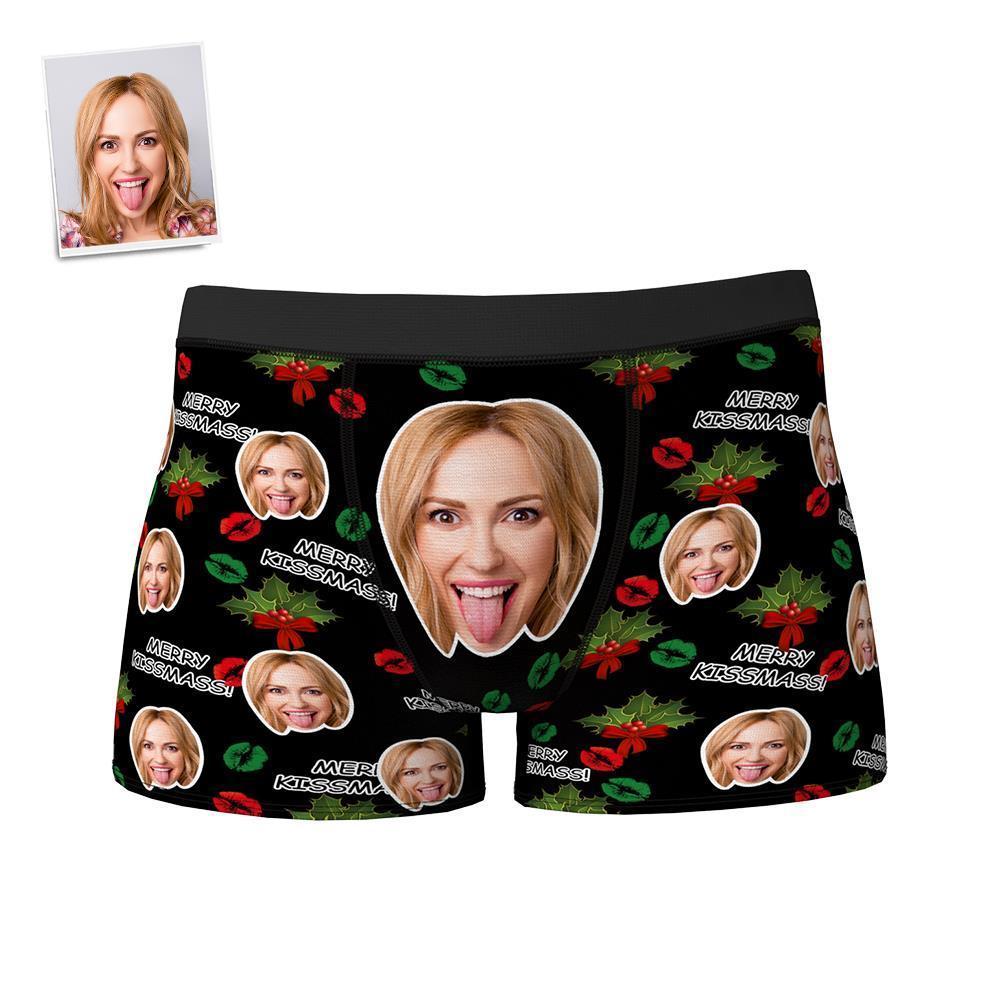 Custom Face Boxers Shorts Personalised Photo Underwear MERRY KISSMASS Christmas Gift for Men