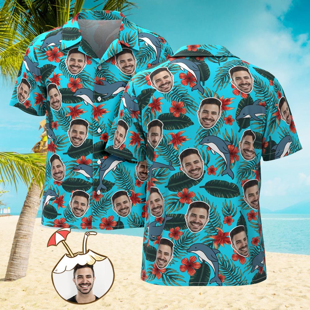 Custom Men's Shirt Face All Over Print Hawaiian Shirt Shark - MyFaceUnderwearAU