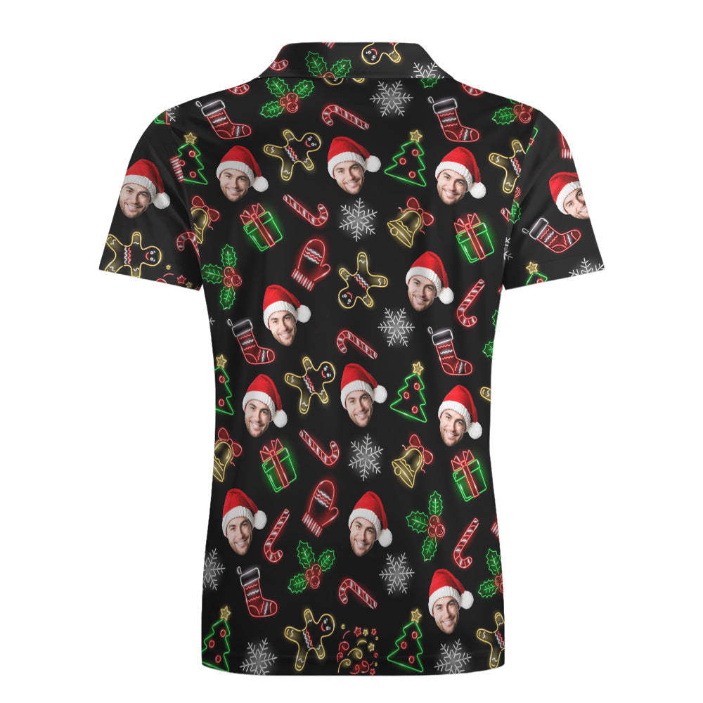 Men's Custom Face Christmas Neon Polo Shirt Personalised Short Sleeve Golf Shirts Gift - MyFaceUnderwearAU