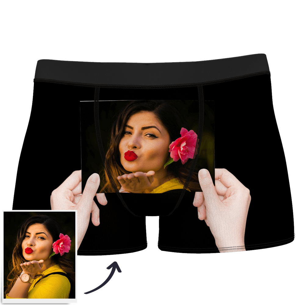 Black Men's Custom Photo On Boxer Shorts