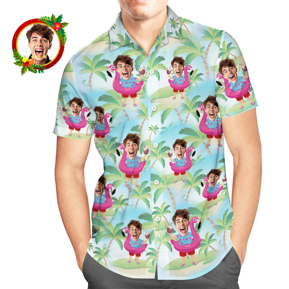 Custom Face Hawaiian Shirt Santa Claus With Flamingo Funny Aloha Men's Christmas Shirts - MyFaceUnderwearAU