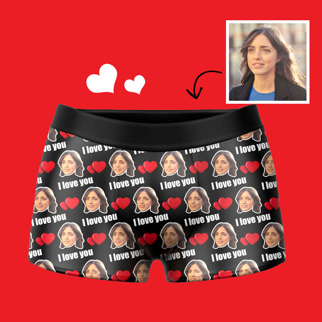 Men's Custom Face Boxer Shorts I Love You Funny Gift For Him